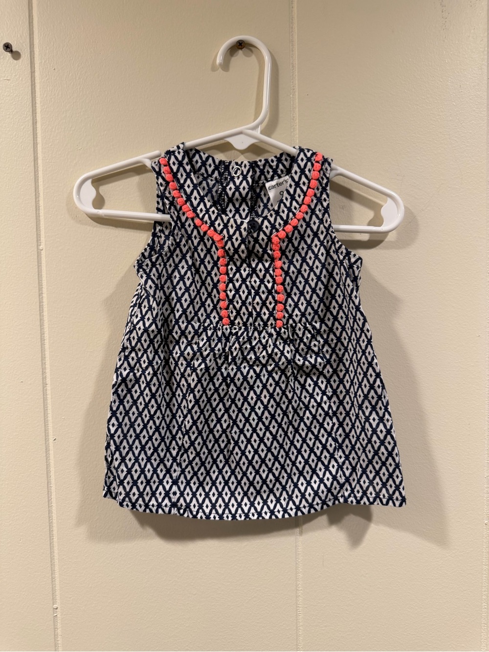 Carter's Navy & White Diamond-Print Sleeveless Tank Top with Coral Trim